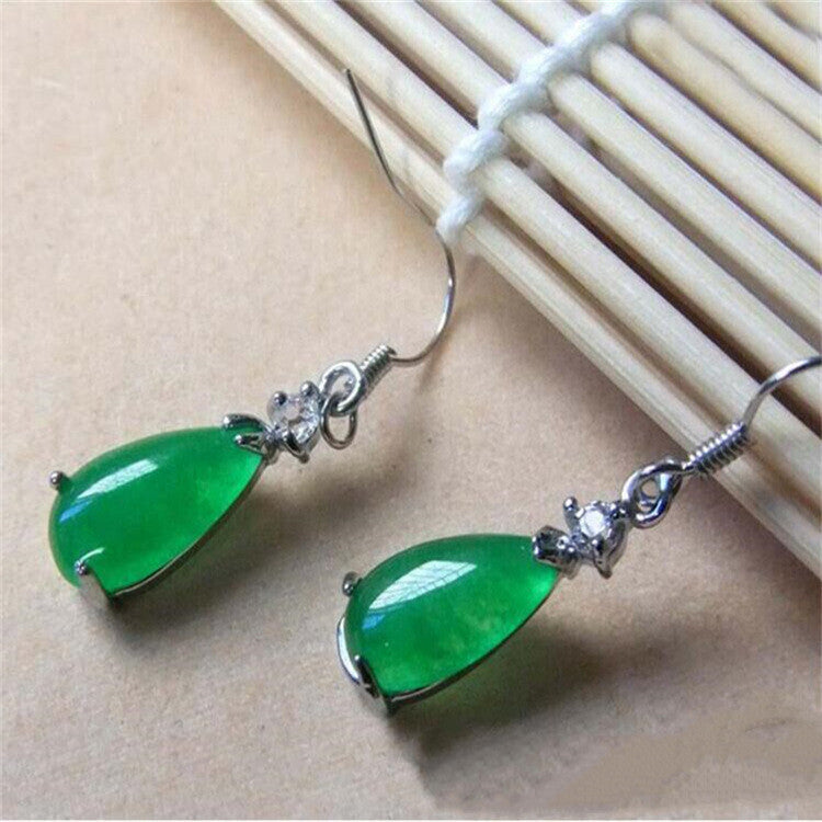 Malay Emerald Jade Water Drop Stud Earrings-Jewearrings