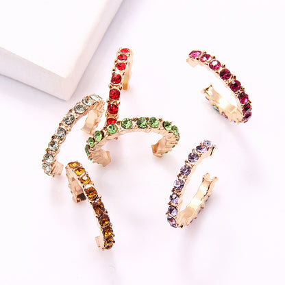 European And American Metal Shiny Full Drilling Ear Clip Personalized Fashion Exaggerated Geometric Multicolor Colored Diamond Set Non Ear Hole Earrings For Women-Jewearrings