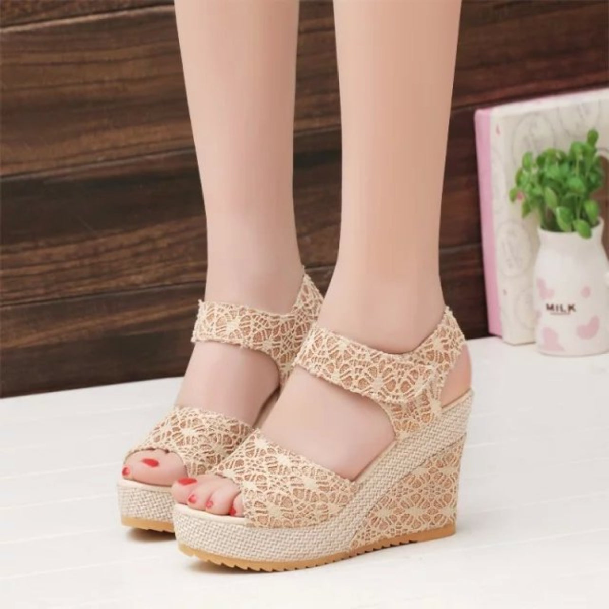 Lace Detail Open Toe High Heel Sandals-Jewearrings