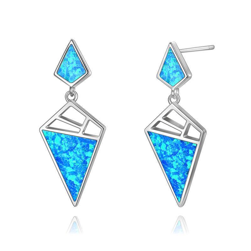 925 Sterling Silver Geometric With Opal Dangle Drop Stud Earrings-Jewearrings