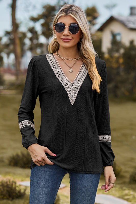 V-Neck Long Sleeve T-Shirt-Jewearrings