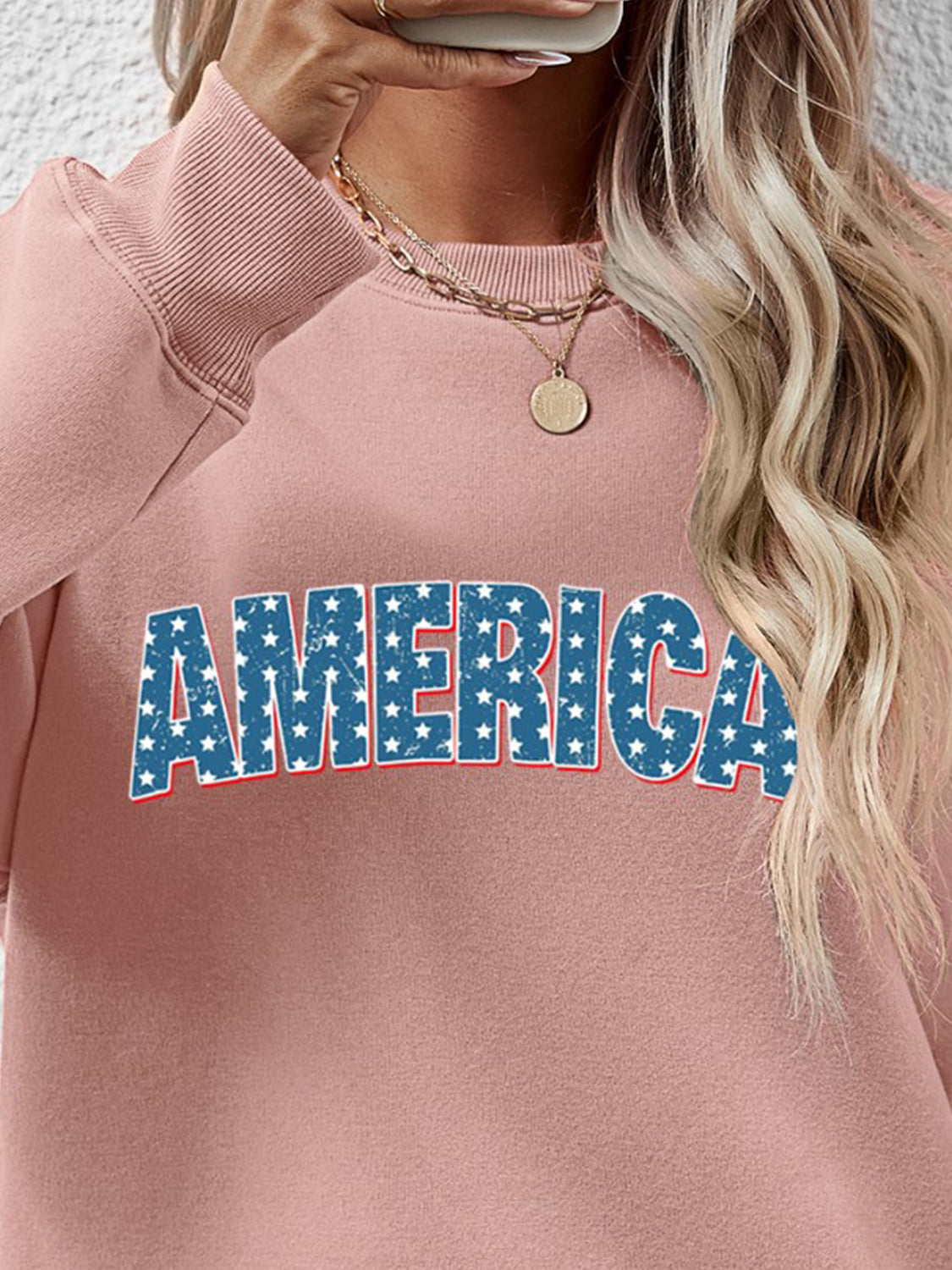 AMERICA Round Neck Dropped Shoulder Sweatshirt-Jewearrings