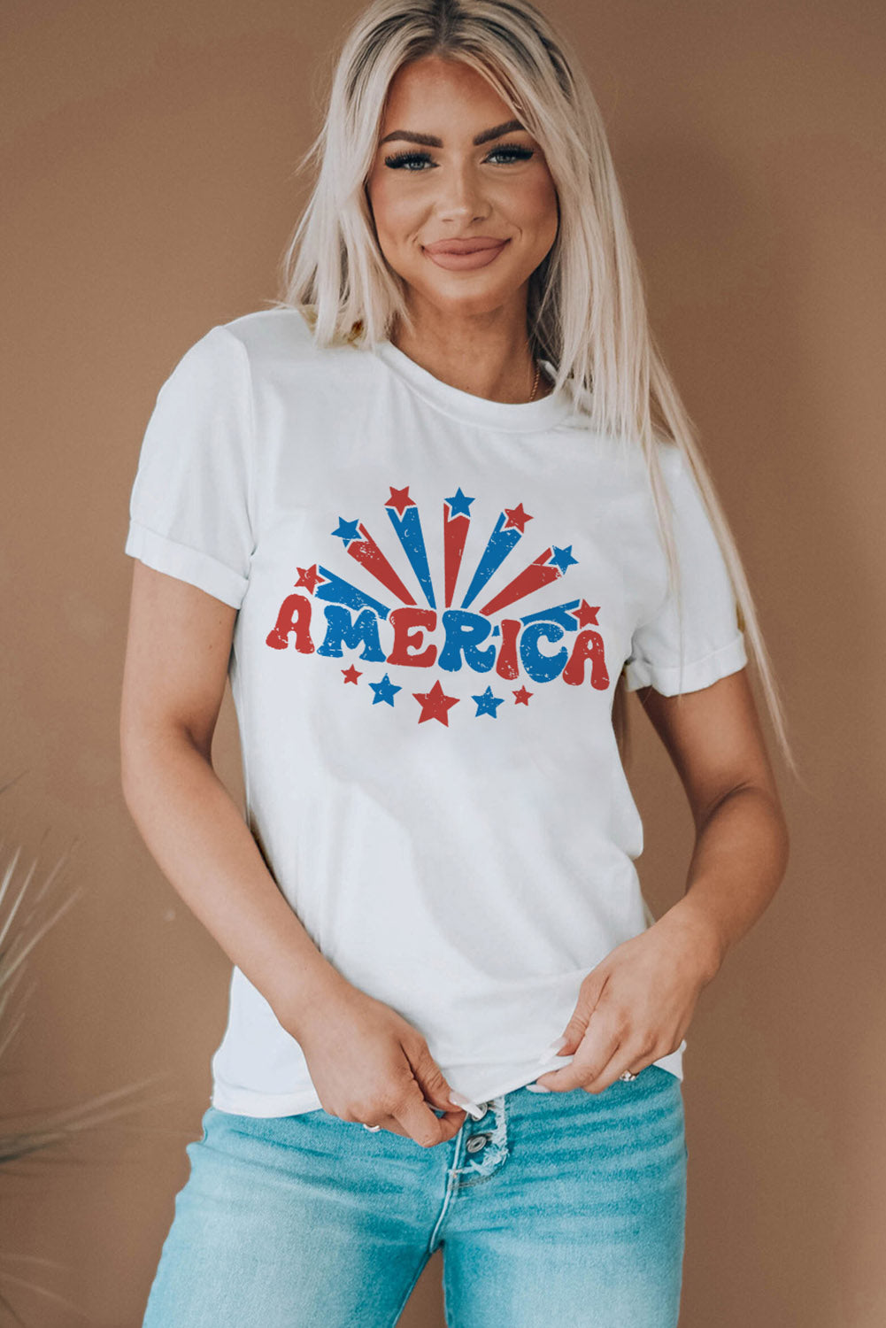 AMERICA Star Graphic Round Neck Tee-Jewearrings