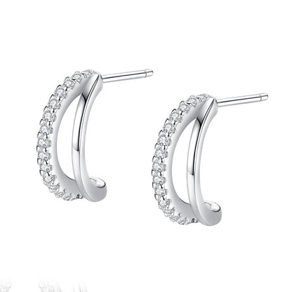 S925 Sterling Silver Double Layer C Stud Earrings-Jewearrings