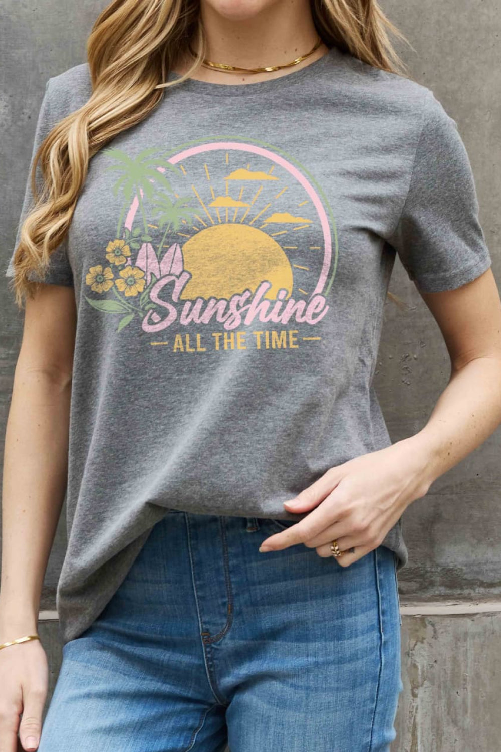 Simply Love Full Size SUNSHINE ALL THE TIME Graphic Cotton Tee-Jewearrings