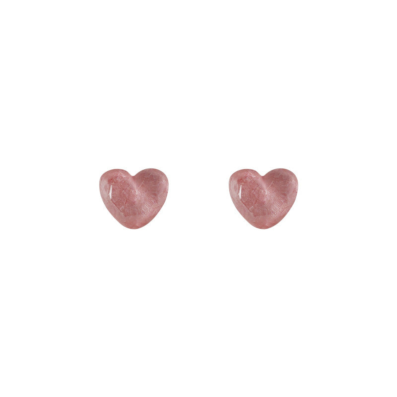 Women's Stylish Simple And Versatile Silver Needle Resin Love Heart Stud Earrings-Jewearrings