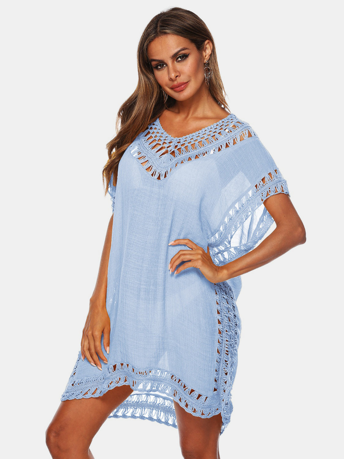 Cutout V-Neck Short Sleeve Cover-Up-Jewearrings