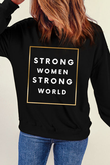 STRONG WOMEN STRONG WORLD Graphic Drop Shoulder Sweatshirt-Jewearrings