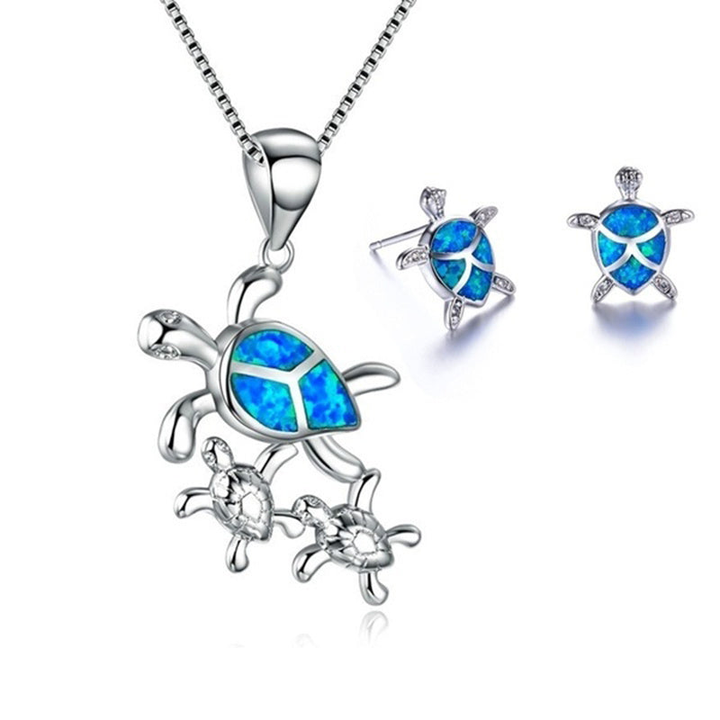 Fashion Opal 5 Colour Turtle Necklace Earrings Set-Jewearrings