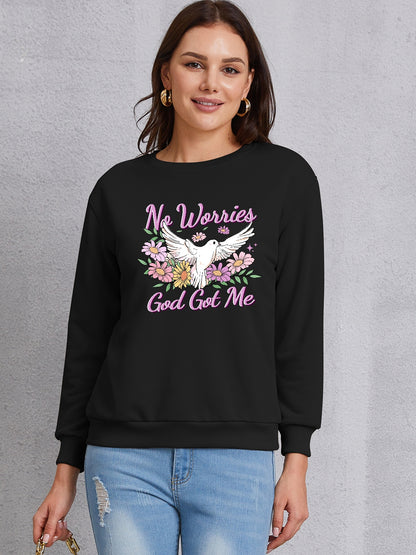 NO WORRIES GOD GOT ME Round Neck Sweatshirt-Jewearrings