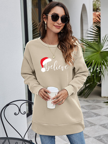 BELIEVE Graphic Tunic Sweatshirt-Jewearrings