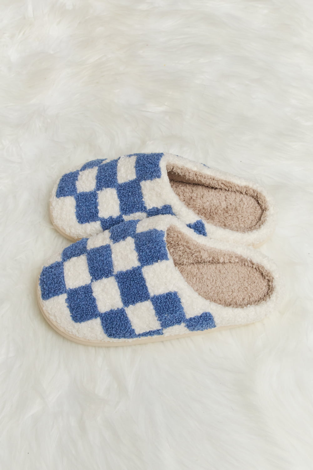 Melody Checkered Print Plush Slide Slippers-Jewearrings