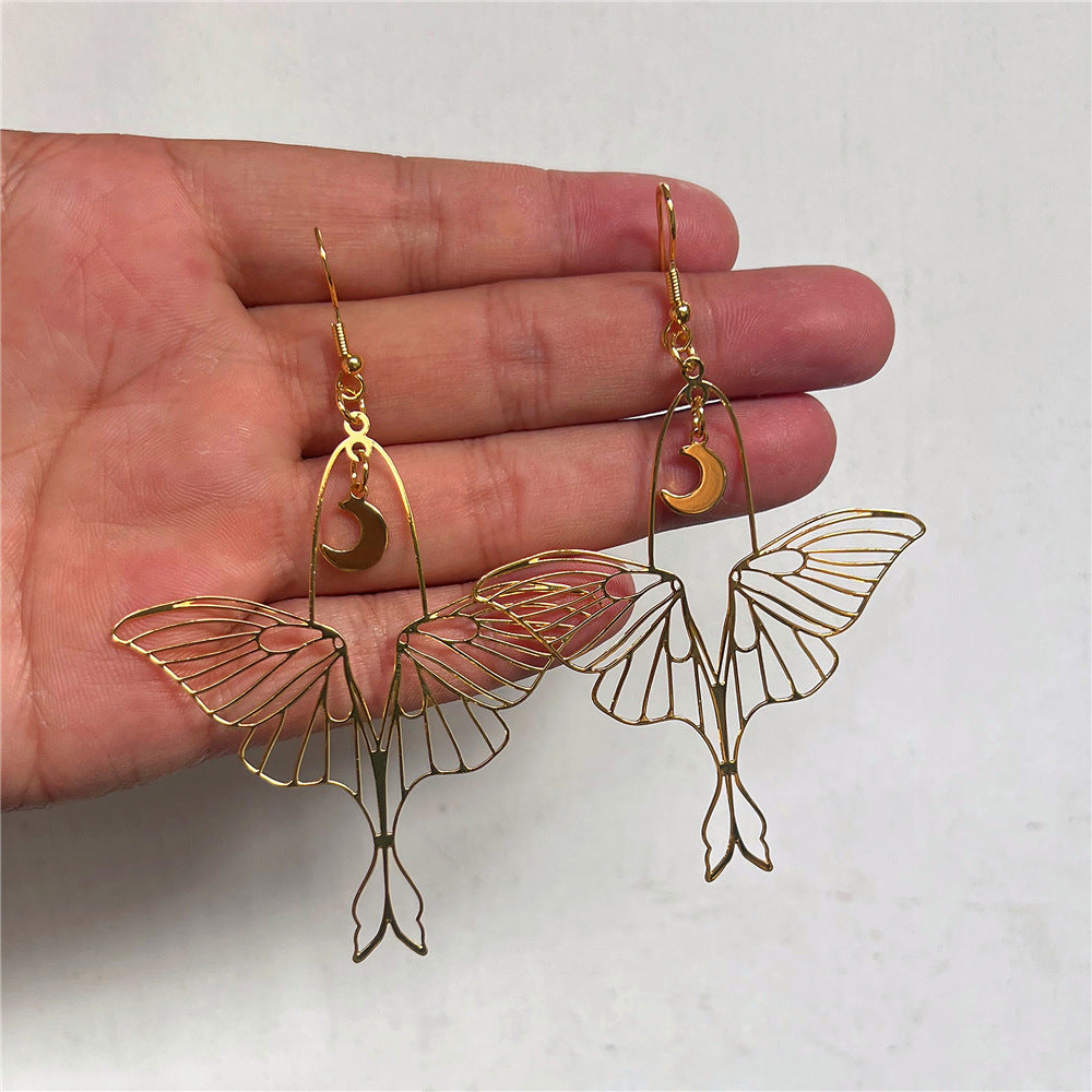 Gold Moth Earrings Laser Cut Brass Charm Clip On-Jewearrings