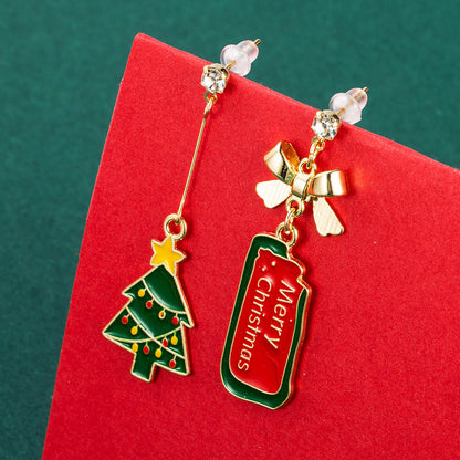 Christmas Series Alloy Tree Bow Earrings-Jewearrings