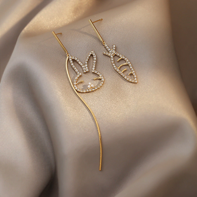 Asymmetrical Stud Earrings Golden Rabbit Carrot Earrings-Jewearrings