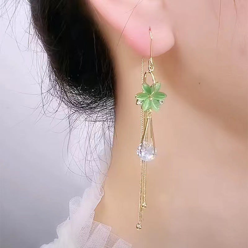 High-grade Super Shiny Green Opal Flowers Hanging Earrings-Jewearrings