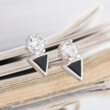 Sterling Silver Epoxy Fashion Stud Earrings Inlaid With Gemstone Triangle Ear Pin Ear Jewelry-Jewearrings