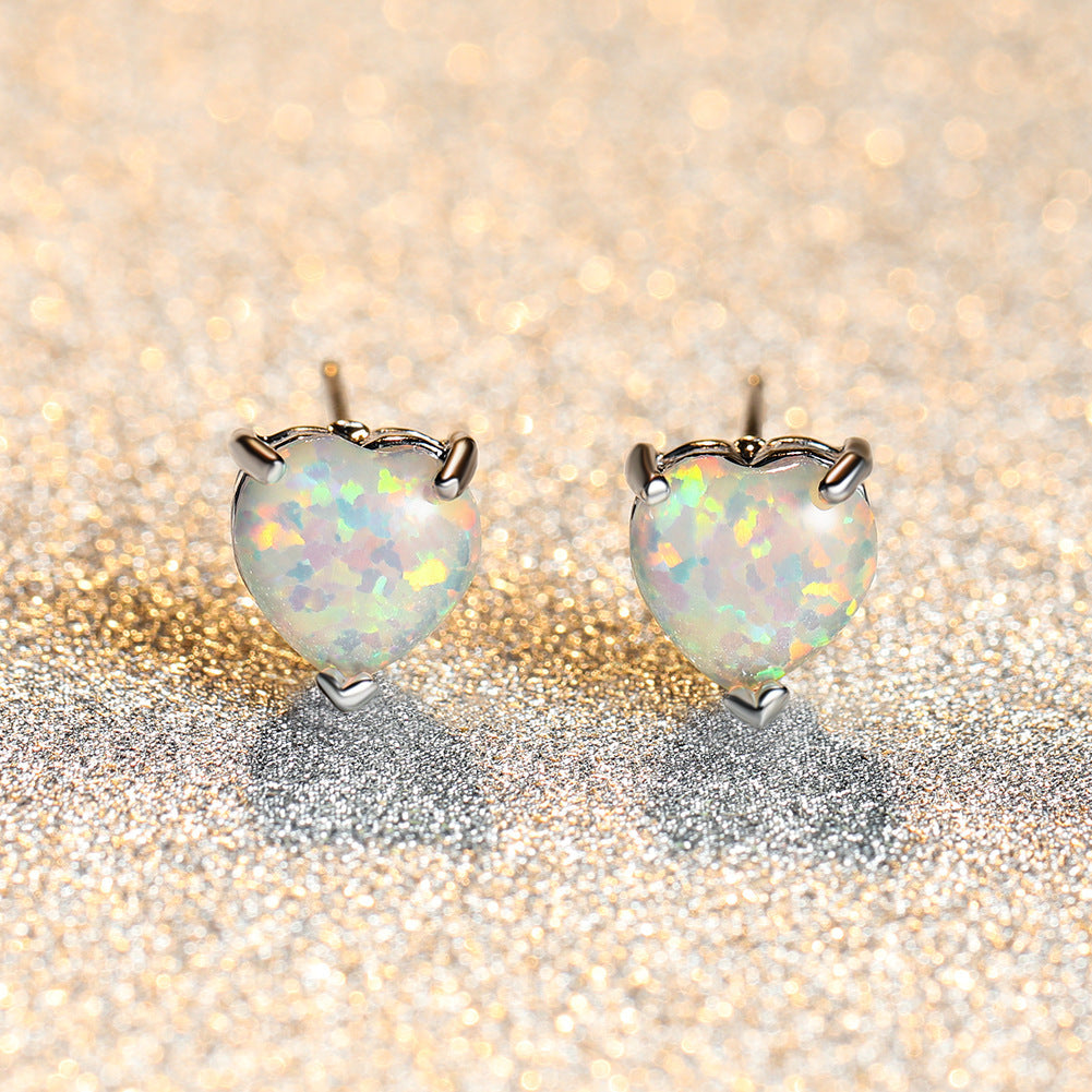 Platinum Opal Love Heart Stud Earrings Sweet And Age-reducing Girl-Jewearrings