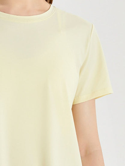 Slit Round Neck Short Sleeve Active T-Shirt-Jewearrings