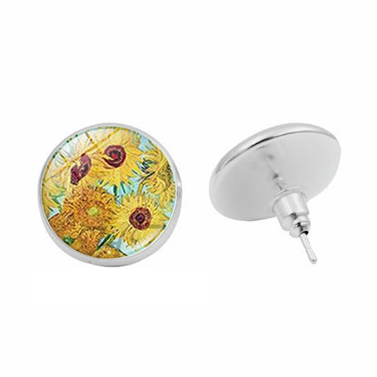 Van Gogh Starry Night Sunflower Time Stone Stud Earrings-Jewearrings