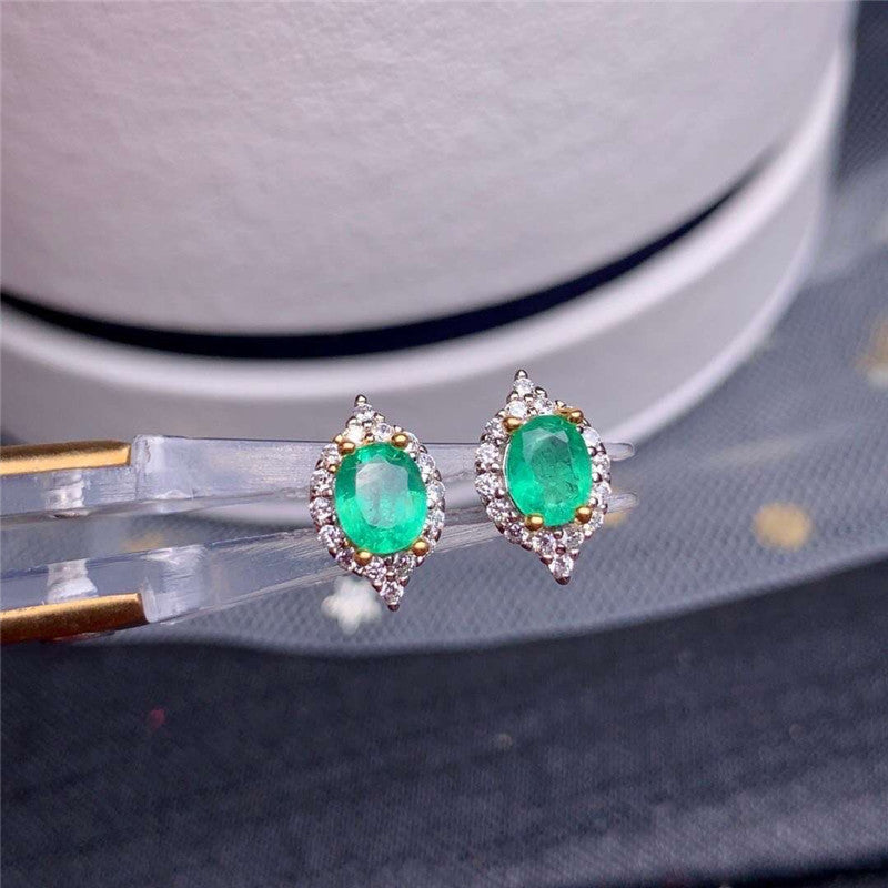 Natural Emerald S925 Silver Female Earrings-Jewearrings