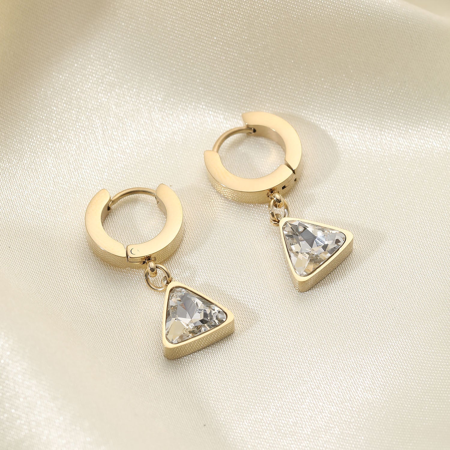 Triangular Zircon Drop Hoop Earrings-Jewearrings