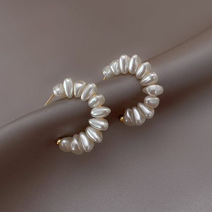 Women's Exaggerated Pearl Hoop Earrings-Jewearrings