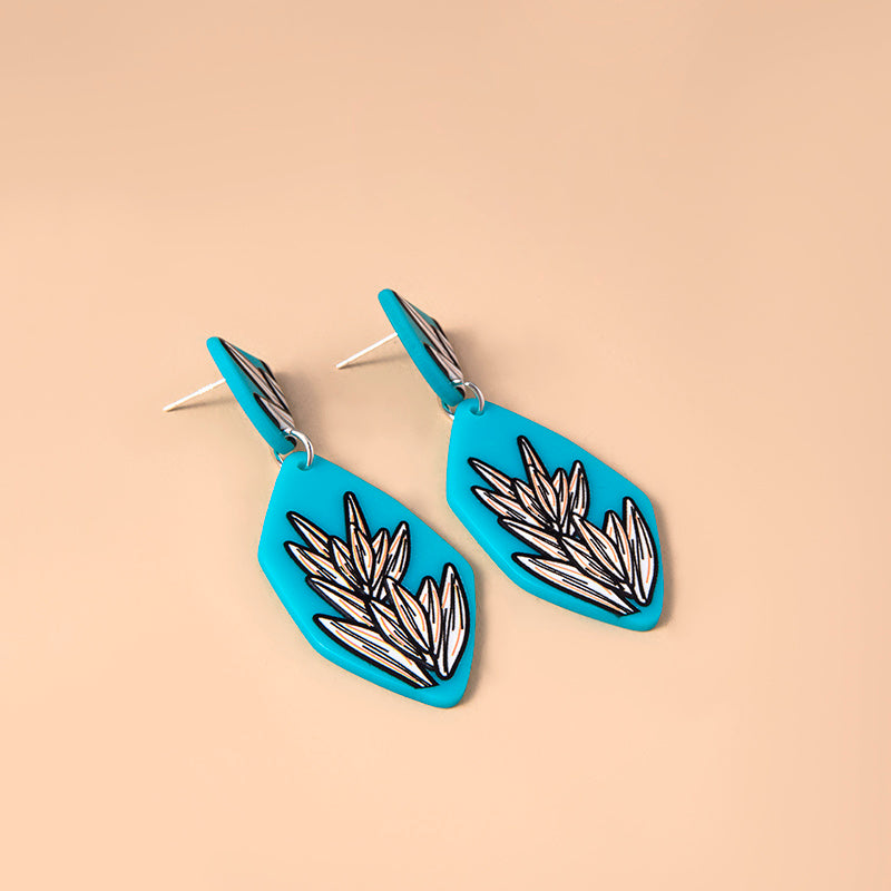 Vintage Leaf Print Resin Dangle Earrings-Jewearrings