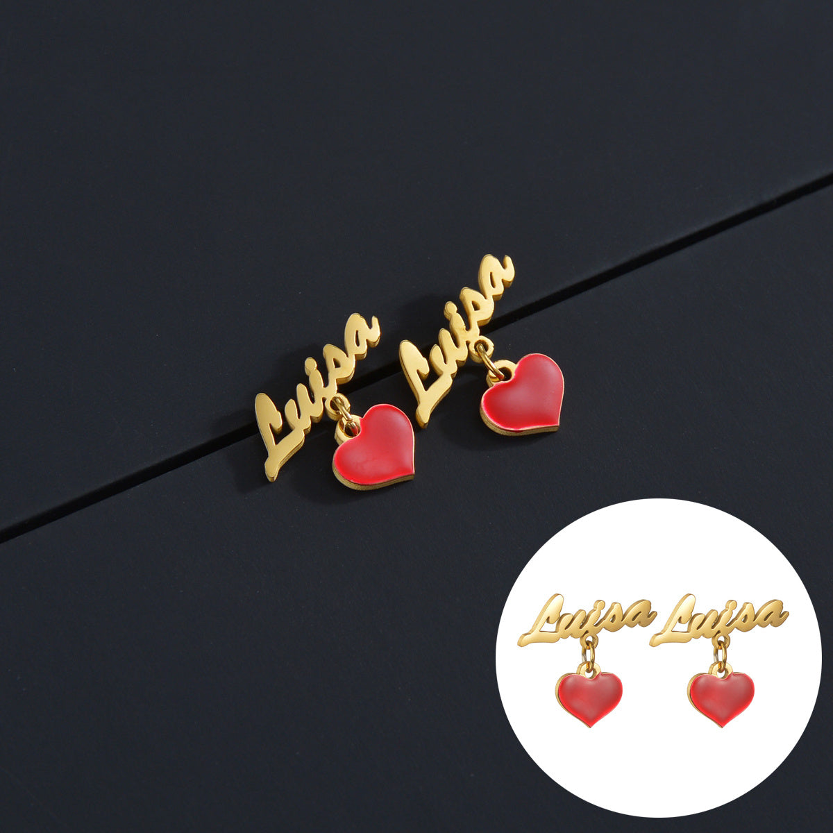 Stainless Steel Love Red Oil Drip Stud Earrings Female Personality-Jewearrings