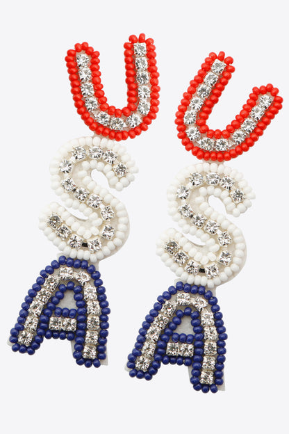 USA Beaded Zircon Decor Earrings-Jewearrings