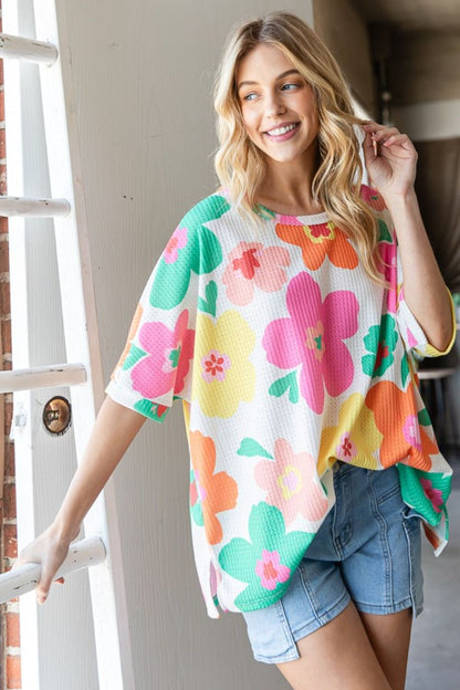 HOPELY Floral Waffle Oversize T-Shirt-Jewearrings