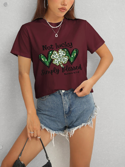 Lucky Clover Round Neck Short Sleeve T-Shirt-Jewearrings