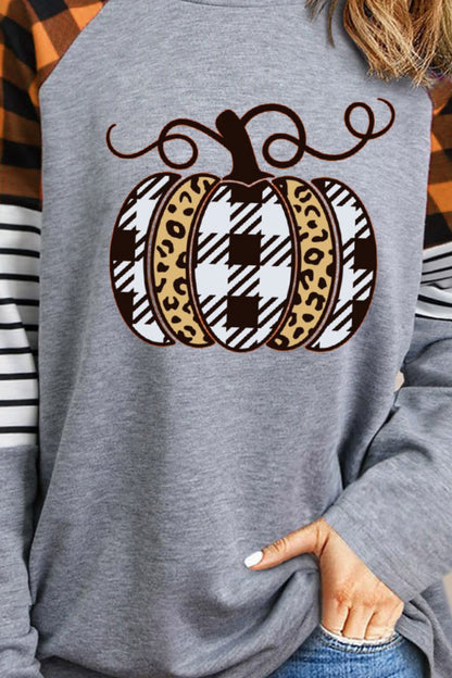 Round Neck Long Sleeve Pumpkin Graphic T-Shirt-Jewearrings