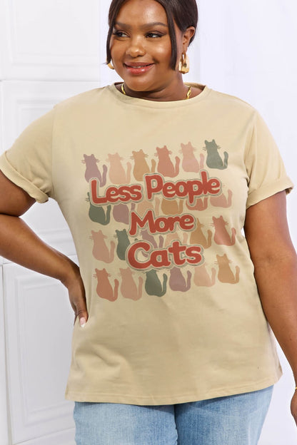 Simply Love Full Size LESS PEOPLE MORE CATS Graphic Cotton Tee-Jewearrings