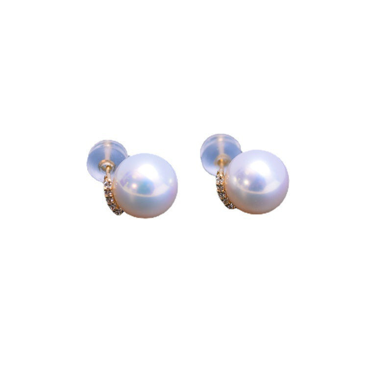 Women's Fashion Simple White Perfect Circle Pearl Stud Earrings-Jewearrings