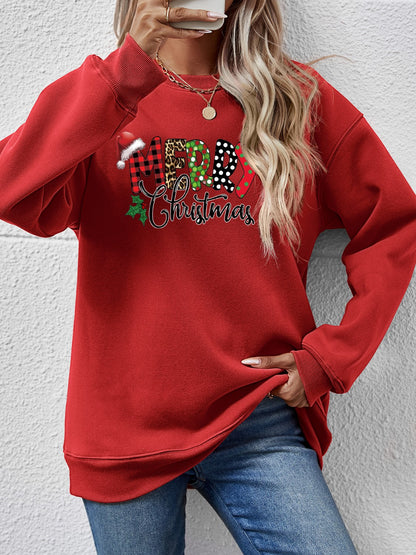 MERRY CHRISTMAS Round Neck Dropped Shoulder Sweatshirt-Jewearrings