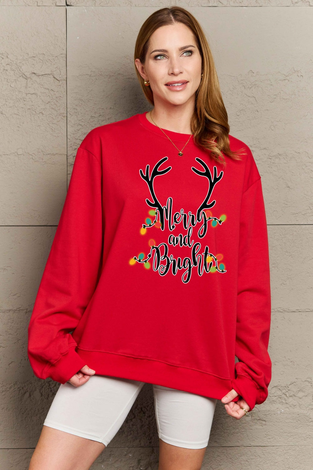 Simply Love Full Size MERRY AND BRIGHT Graphic Sweatshirt-Jewearrings