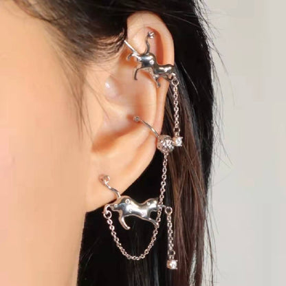 Cat Earrings In Cold Style Silver Needle Ear Clip Ear Hanging-Jewearrings