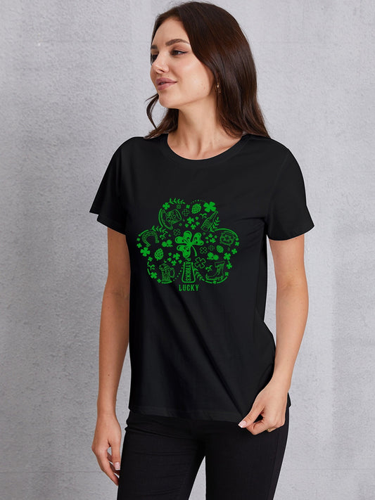 Lucky Clover Round Neck T-Shirt-Jewearrings