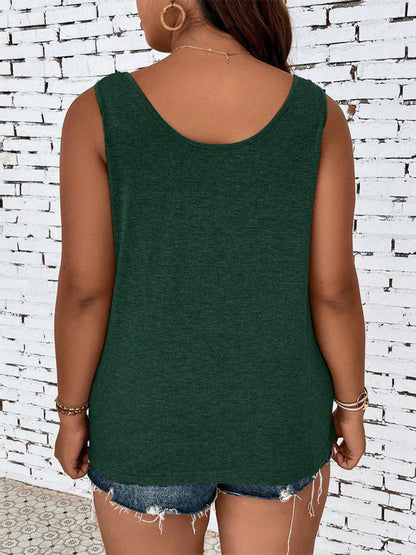 Plus Size Decorative Button Round Neck Tank-Jewearrings