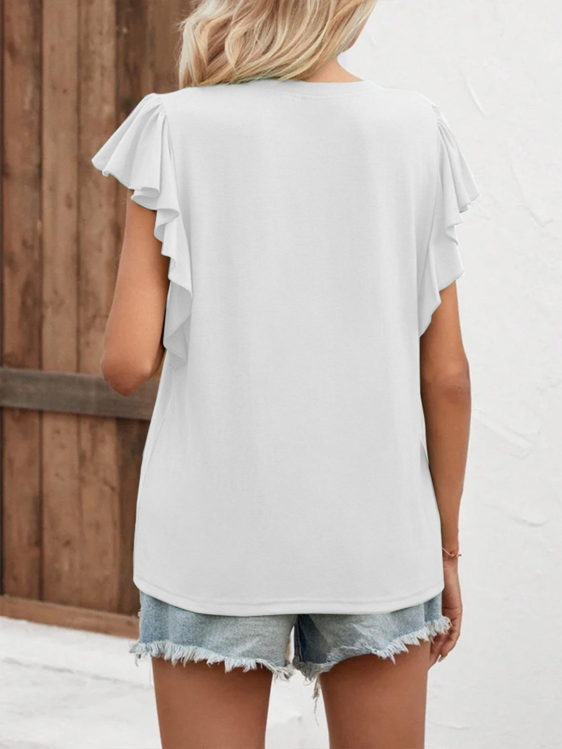 Notched Cap Sleeve T-Shirt-Jewearrings