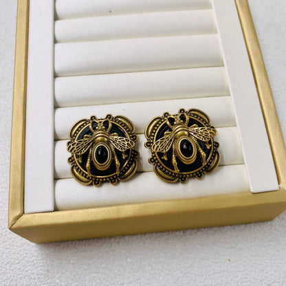 Vintage Gold Plated Black 925 Silver Pin Earrings-Jewearrings