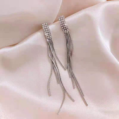 Sterling Silver Needle Cold Style Tassel Wild Earrings-Jewearrings