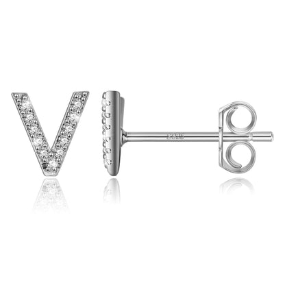 Simple Rhinestone Silver Needle English Alphabet Letter Earrings-Jewearrings