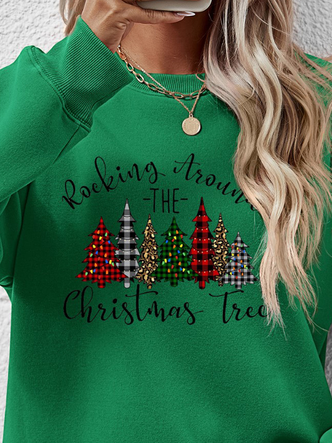 Christmas Tree Graphic Round Neck Sweatshirt-Jewearrings