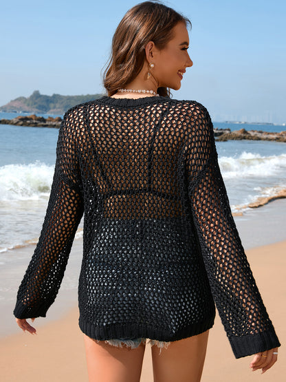 Heart Openwork Long Sleeve Cover-Up-Jewearrings