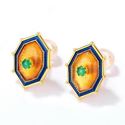 Natural Amber Stud Women Ethnic Style Earrings-Jewearrings