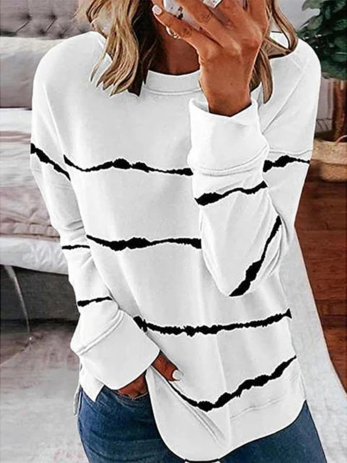 Striped Round Neck T-Shirt-Jewearrings