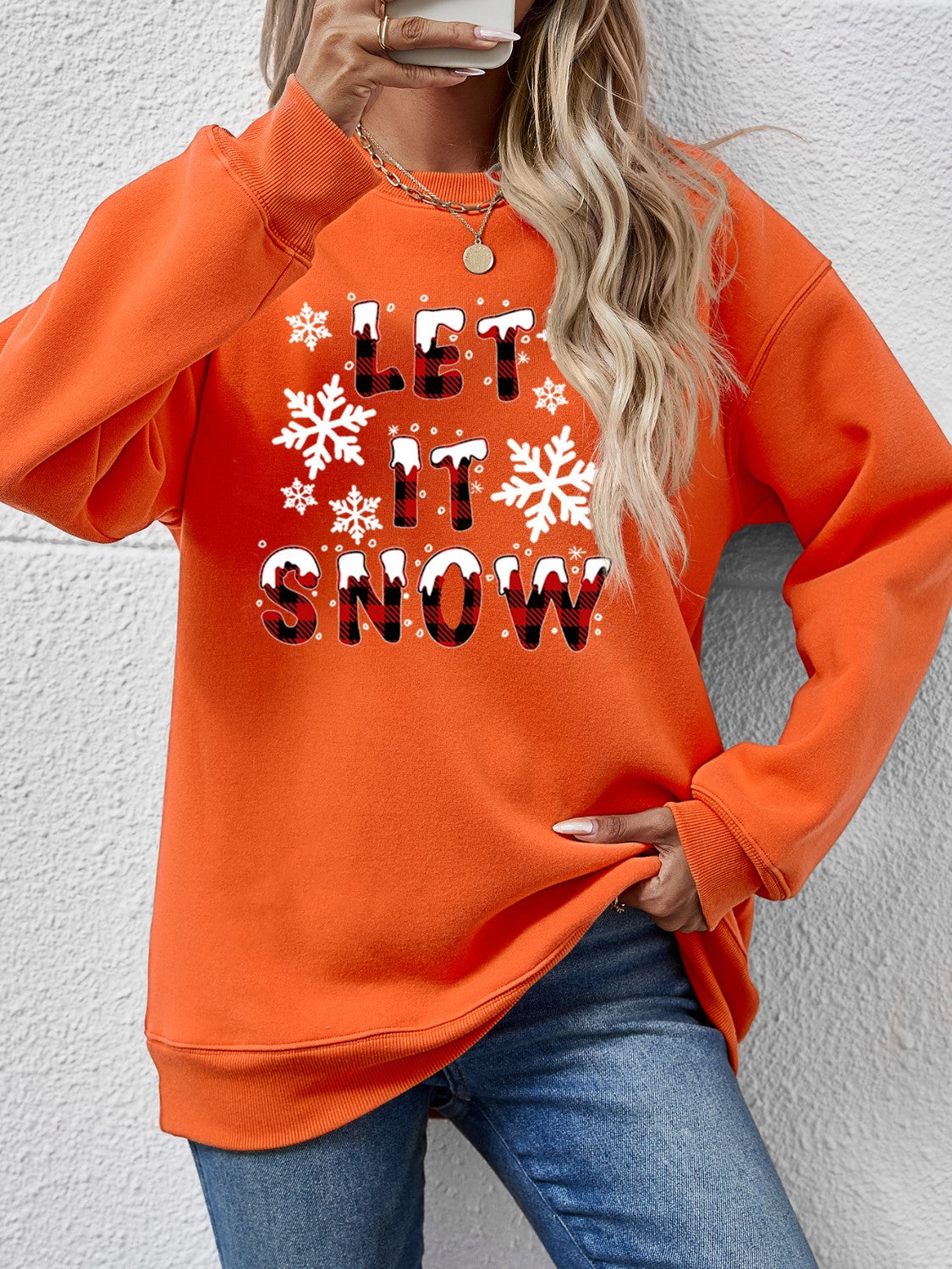 LET IT SNOW Round Neck Long Sleeve Sweatshirt-Jewearrings