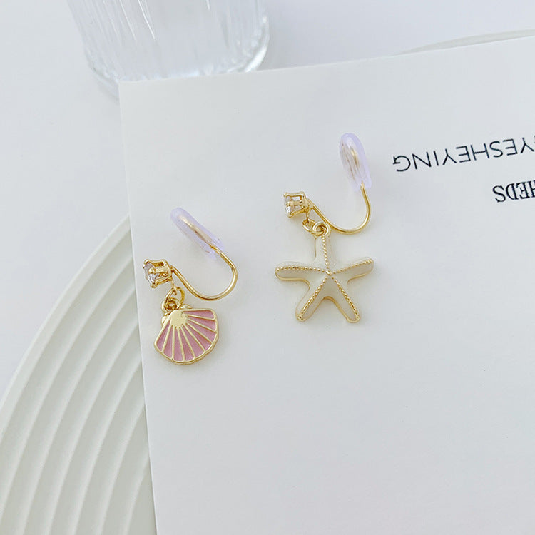 Asymmetric Shell Starfish Vintage Mosquito Coil Ear Clip Earrings-Jewearrings